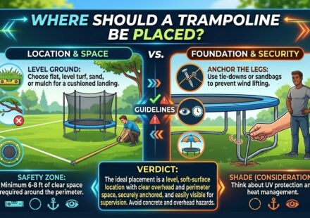 Where should a trampoline be placed
