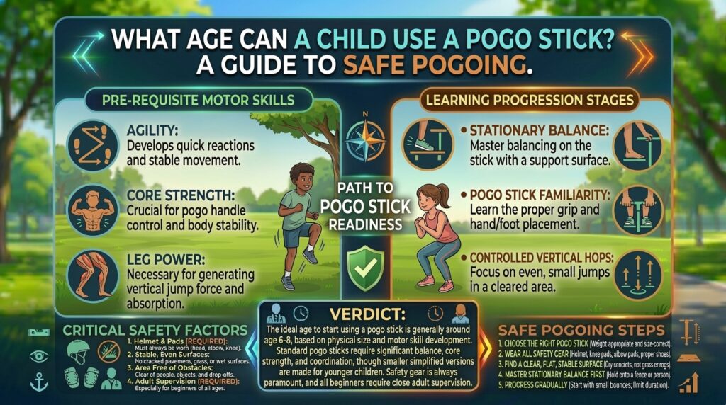 make a banner for this information What age can a child use a pogo stick