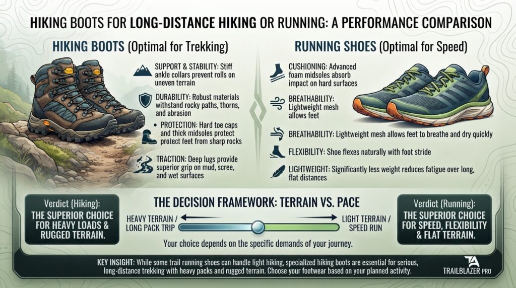 Are hiking boots good enough while walking or running for long distance