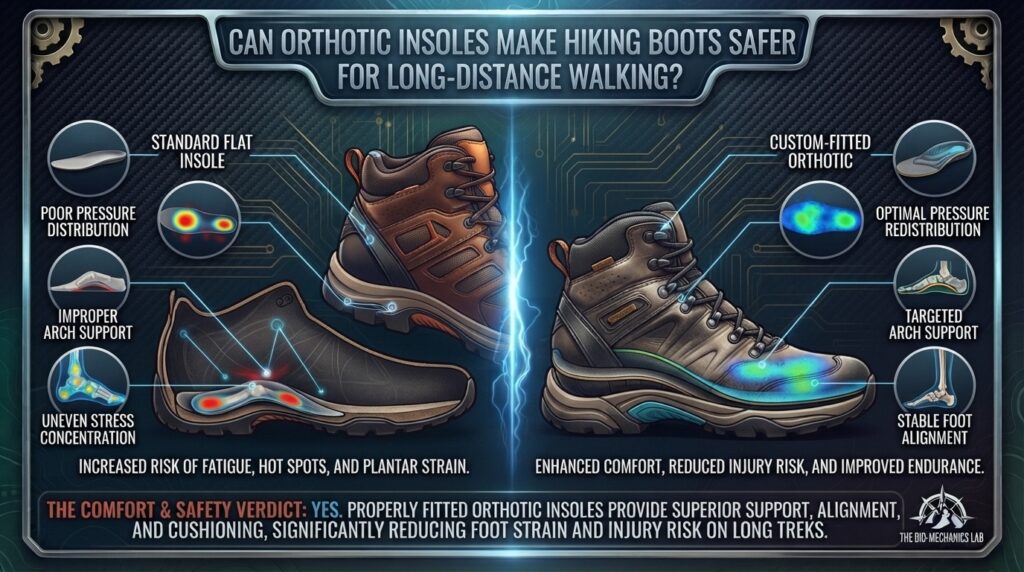 Can orthotic insoles make hiking boots safer for walking long distances