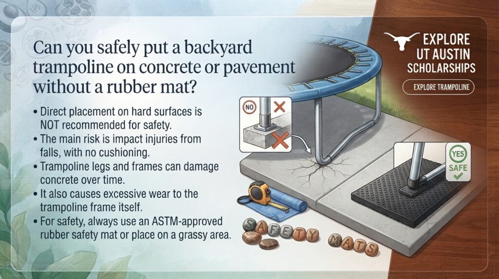 Can you safely put a backyard trampoline on concrete or pavement without a rubber mat