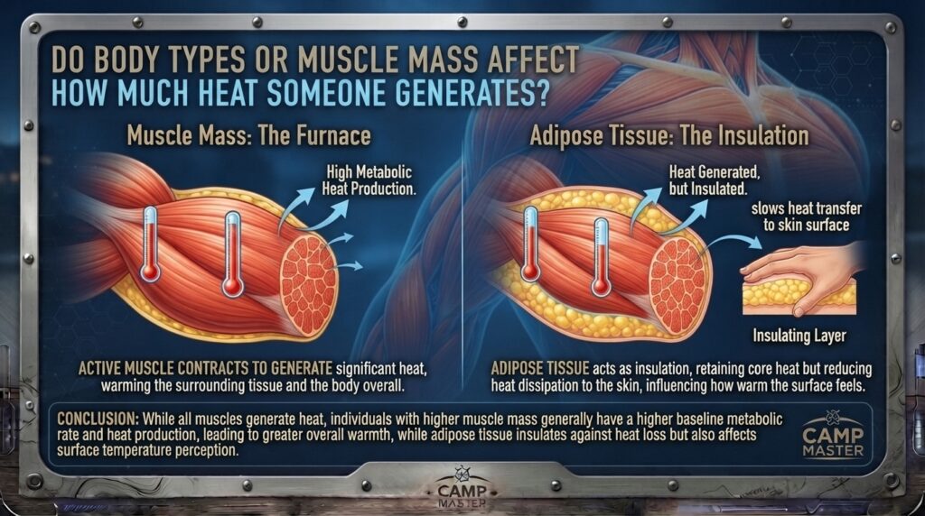 Do body types or muscle mass affect how much heat someone generates