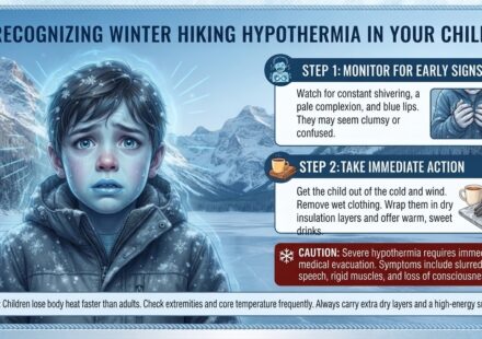 How can I tell if my child is starting to experience the early stages of hypothermia on a winter hike