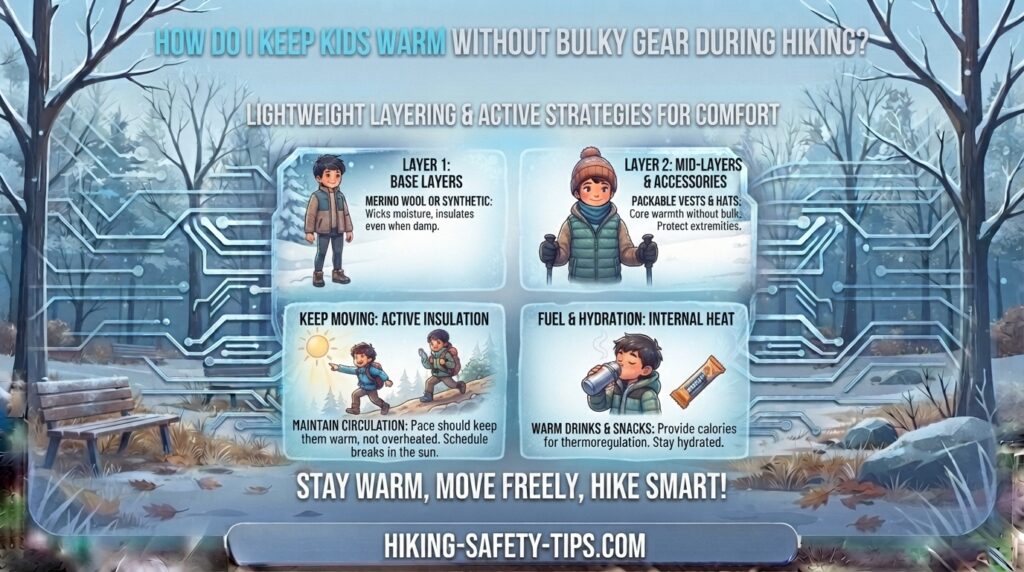 How do I keep kids warm without bulky gear during hiking