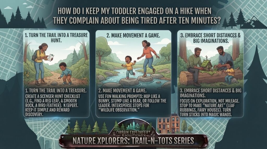 How do I keep my toddler engaged on a hike when they complain about being tired after ten minutes