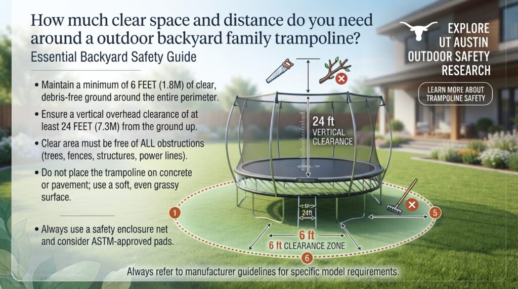 How much clear space and distance do you need around a outdoor backyard family trampoline