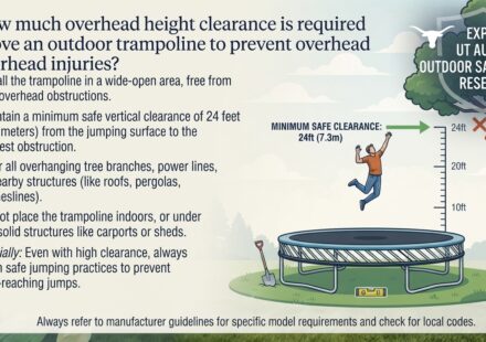 How much overhead height clearance is required above an outdoor trampoline to prevent overhead injuries