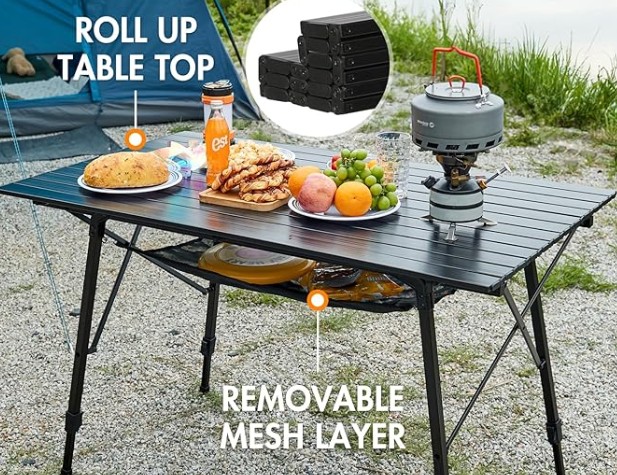 PORTAL Tall Adjustable Aluminum Folding Table — Best for Standing Prep & Dining