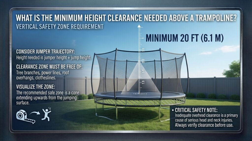 What is the minimum height clearance needed above a trampoline
