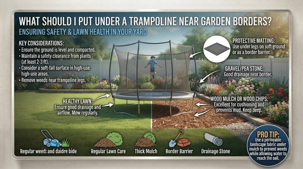 What should I put under a trampoline if it’s placed near garden borders