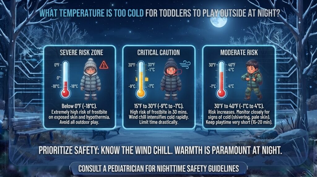 What temperature is too cold for toddlers to play outside at night