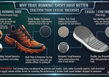 Why do trail running shoes have better traction than casual sneakers or gym shoes