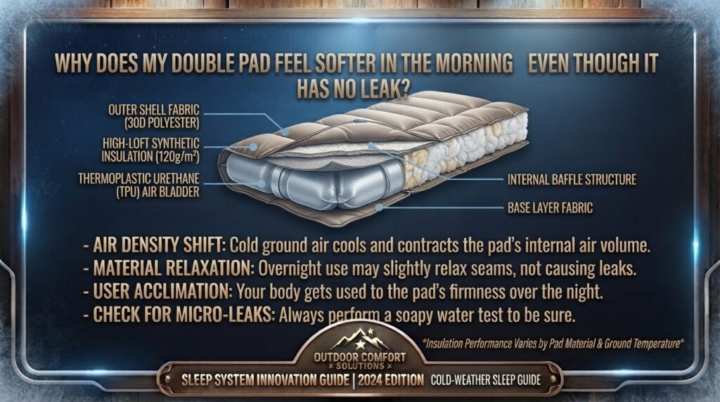 Why does my double pad feel softer in the morning even though it has no leak