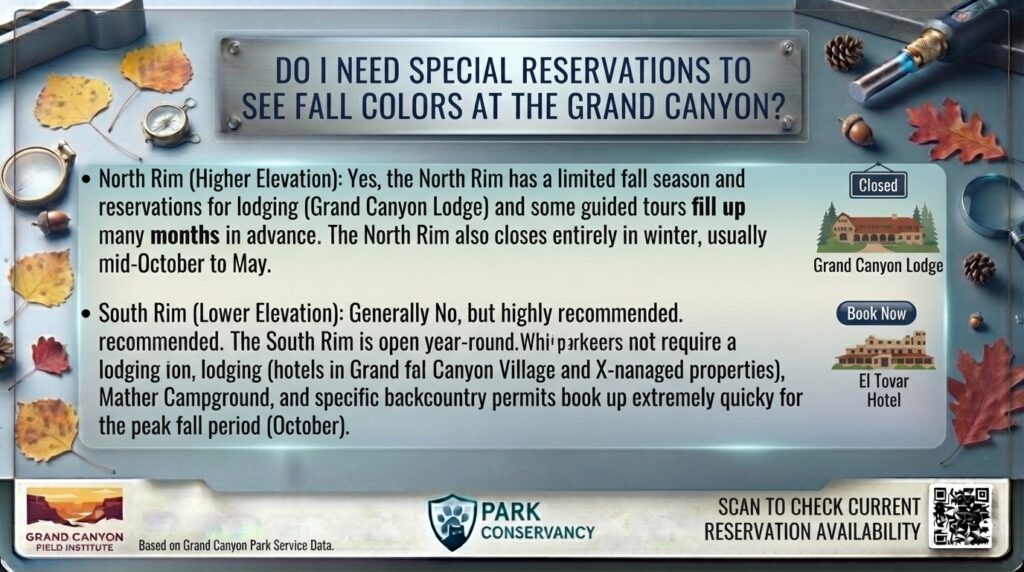 Do I need special reservations to see fall colors at the Grand Canyon