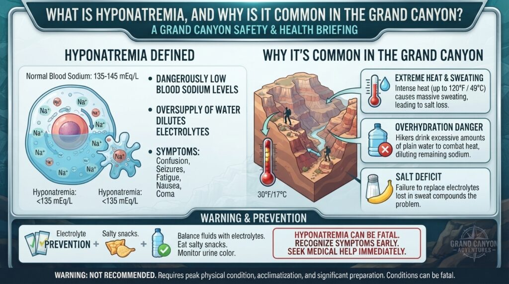 What is hyponatremia, and why is it common in the Grand Canyon
