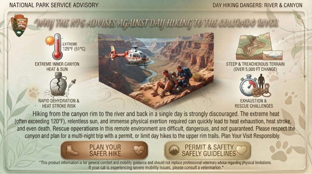 Why does the National Park Service recommend against day hiking to the river